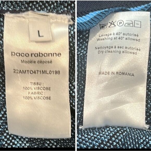 New PACO RABANNE Cropped Turtleneck Knit Top in Blue Jacquard Logo Large - Picture 15 of 16